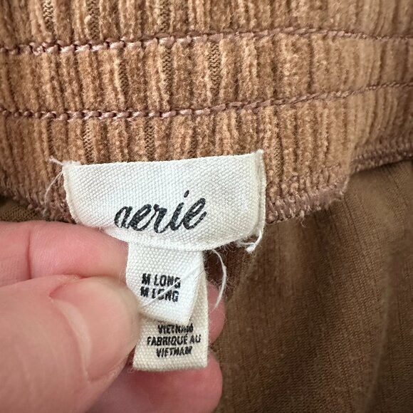 *flaw Aerie Ribbed Tan Flare Pull On Pants Women's size Medium Tall Long MT - Picture 3 of 8